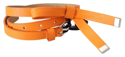 Shop Scervino Street Orange Tangerine Leather Slim Silver Metal Buckle Belt