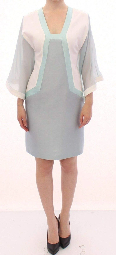 Shop Sergei Grinko White Silk Sheath Formal Turquoise Dress