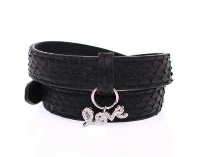 Shop Nialaya Snakeskin Cz Love 925 Silver Bracelet In Black
