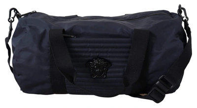Shop Versace Logo-plaque  Zipped  Travel Bag In Blue