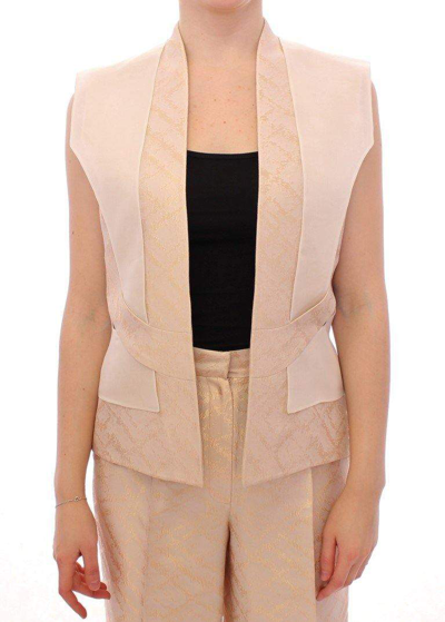 Zeyneptosum Brocade Sleeveless Jacket Vest In Beige