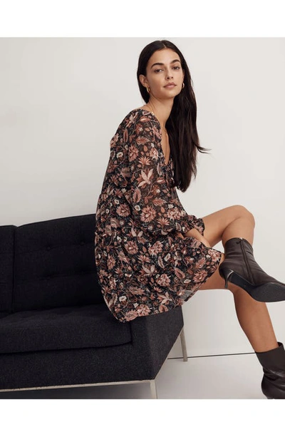 Shop Madewell Amalia Pampas Blooms Tiered Minidress In True Black