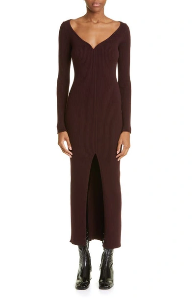 Shop Courrèges Swallow Long Sleeve Rib Sweater Dress In Burgundy