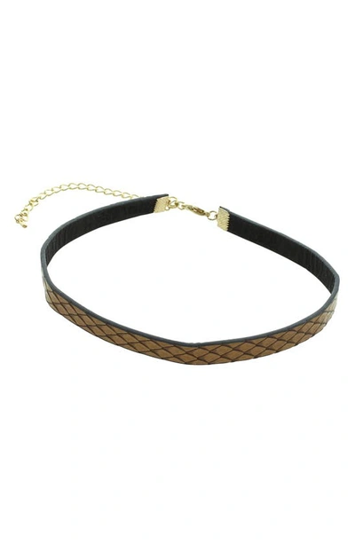Shop Olivia Welles Snake Skin Embossed Faux Leather Choker Necklace In Brown