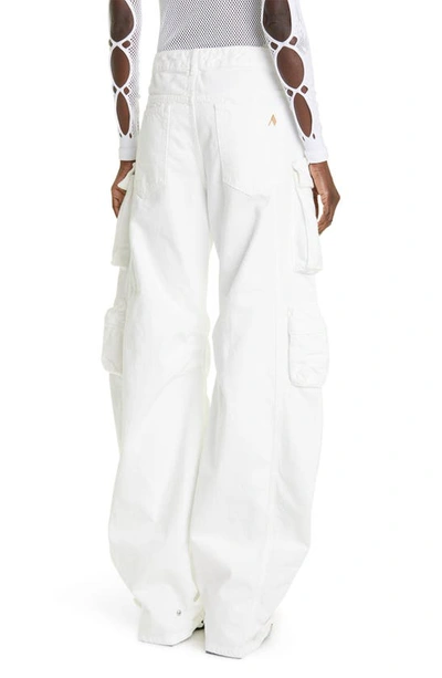 Shop Attico Fern Denim Low Rise Denim Cargo Pants In White