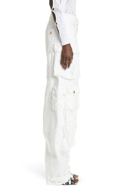 Shop Attico Fern Denim Low Rise Denim Cargo Pants In White