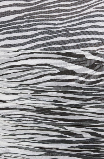 Shop Attico Fran Asymmetric Zebra Stripe Long Sleeve Tulle Minidress In White/ Black