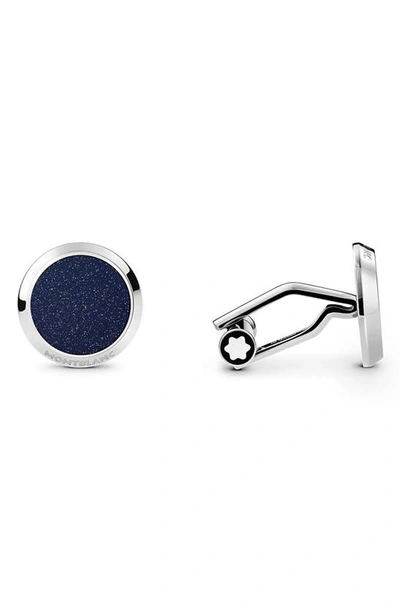 Montblanc Stainless Steel And Blue Goldstone Meisterstück Cufflinks In Blue/ Silver
