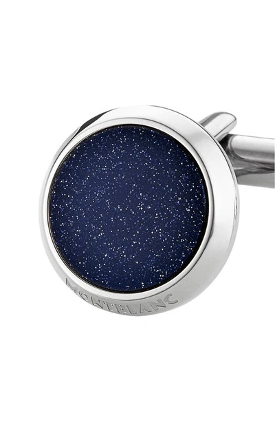 Montblanc Stainless Steel And Blue Goldstone Meisterstück Cufflinks In Blue/ Silver