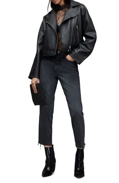 Allsaints Clarke Leather Biker Jacket In Black