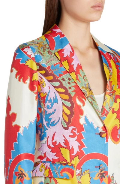 Shop Etro Floral Print Single Breasted Silk Blazer In Red