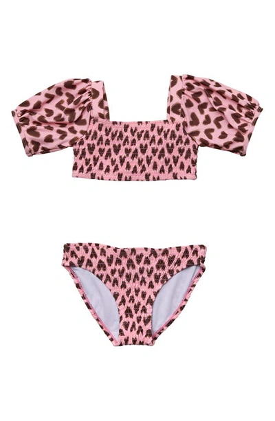 Snapper Rock Little Girl's & Girl's 2-piece Wild Love Puff Sleeve Bikini In Pink