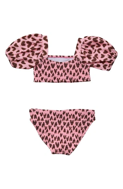 Snapper Rock Little Girl's & Girl's 2-piece Wild Love Puff Sleeve Bikini In Pink