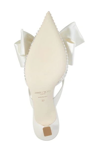 Shop Jimmy Choo Flaca Bow & Crystal Embellished Pointed Toe Mule In Ivory/ Crystal