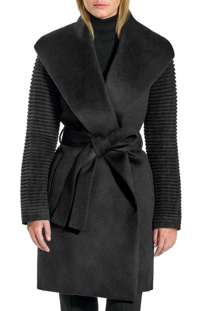 Shop Sentaler Rib Sleeve Alpaca & Wool Wrap Coat In Black