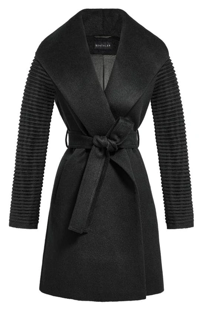 Shop Sentaler Rib Sleeve Alpaca & Wool Wrap Coat In Black