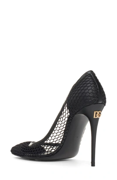 Shop Dolce & Gabbana Mesh Pointed Toe Pump In Black/ Black