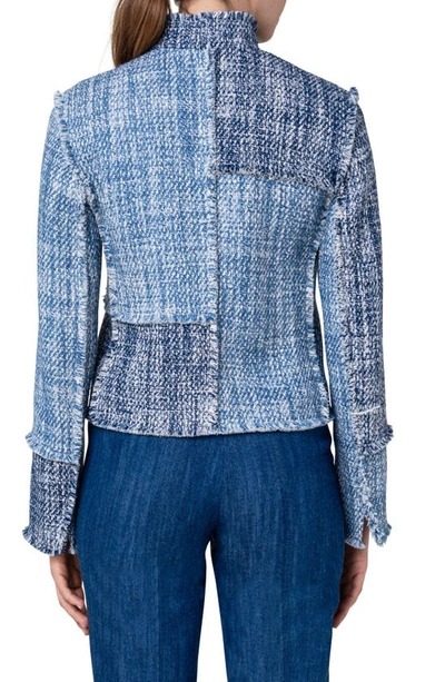 Shop Akris Punto Patchwork Denim Tweed Boxy Crop Jacket In Pale Blue-denim-cream
