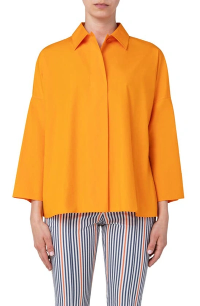 Shop Akris Punto Drop Shoulder Cotton Poplin Shirt In Orange