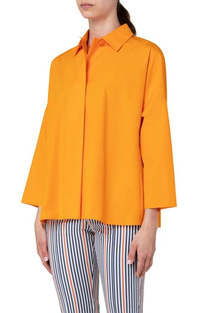 Shop Akris Punto Drop Shoulder Cotton Poplin Shirt In Orange