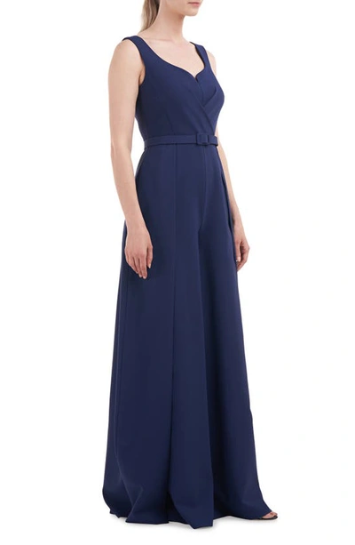 Shop Kay Unger Rosetta Belted Maxi Jumpsuit In Deep Navy