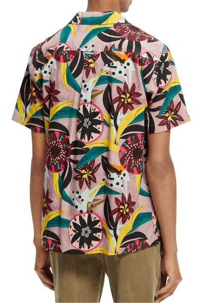 Shop Scotch & Soda Floral Short Sleeve Button-up Shirt In Pink Combo