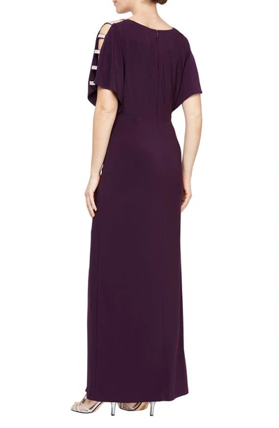 Alex Evenings Embellished Sleeve Knot Front Gown In Eggplant