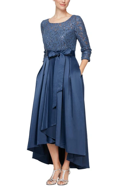 Alex Evenings Sequin Lace High-low Cocktail Dress In Wedgewood