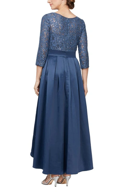 Alex Evenings Sequin Lace High-low Cocktail Dress In Wedgewood