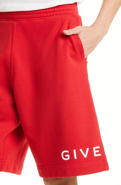 Shop Givenchy Logo Boxy Fit Cotton Fleece Sweat Shorts In Vermillon