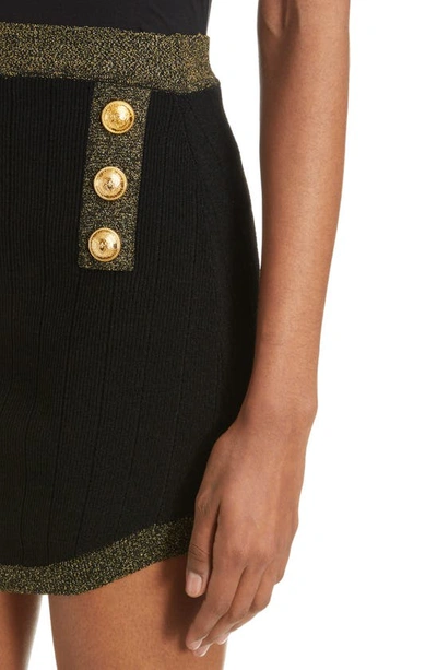 Shop Balmain Golden Trim Six-button Knit Miniskirt In Black/ Gold