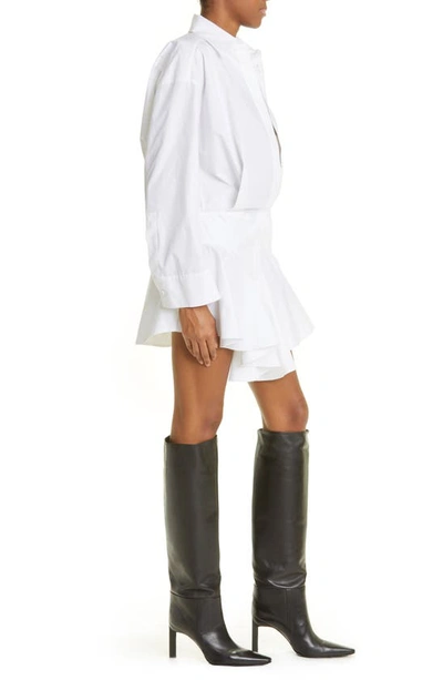 Shop Attico Candice Ruffle Long Sleeve Cotton Poplin Mini Shirtdress In White