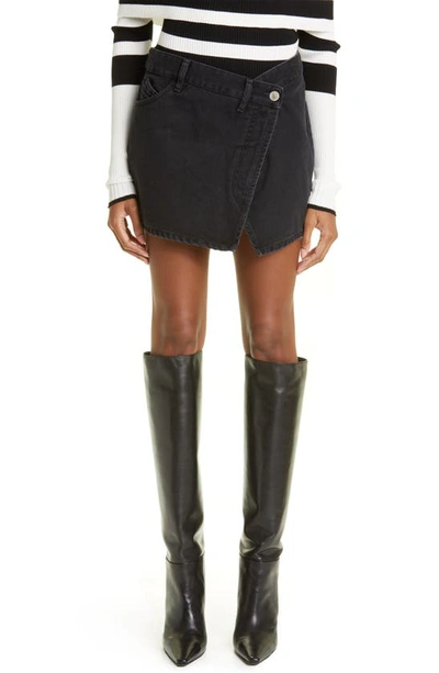 Shop Attico Eudra Asymmetric Denim Miniskirt In Black