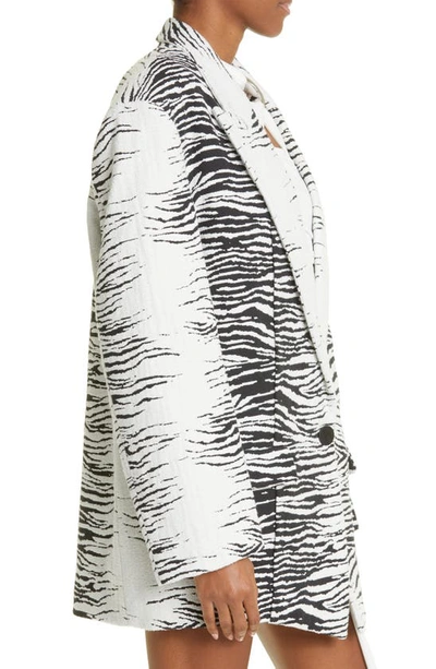 Shop Attico Glen Tiger Jacquard Oversize Single Breasted Blazer In White/ Black