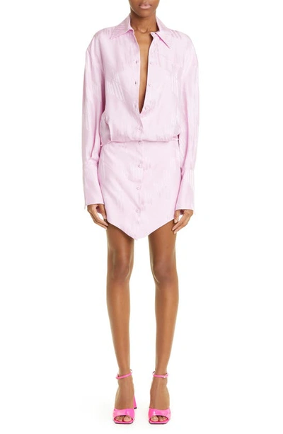 Shop Attico Silvye Long Sleeve Jacquard Mini Shirtdress In Sugar Pink