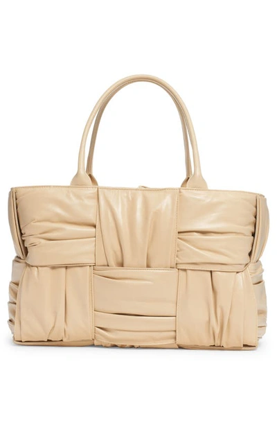 Shop Bottega Veneta Arco Intrecciato Leather Tote In 9796 Porridge-m Brass