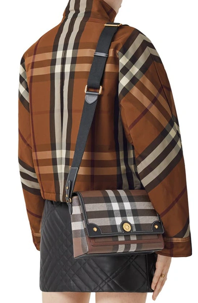 Burberry Medium Note Check & Leather Crossbody Bag In Dark Birch Brown