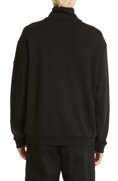 Shop Moncler Mock Neck Half Zip Cotton Jersey Pullover In Black
