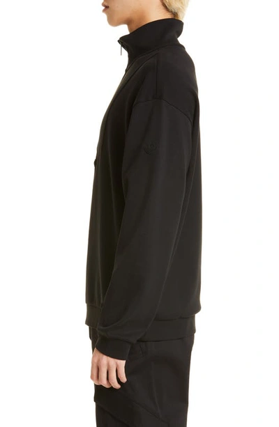 Shop Moncler Mock Neck Half Zip Cotton Jersey Pullover In Black