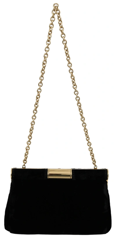 Shop Dolce & Gabbana Black Velvet Crystal Studs Women Crossbody Sling Borse Women's Bag