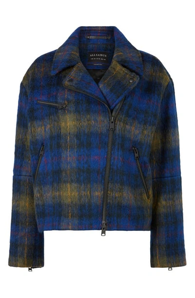 Shop Allsaints Remi Plaid Moto Jacket In Blue Check