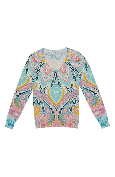 Shop Etro Floral Hearts V-neck Stretch Silk Sweater In Dark Azzuro