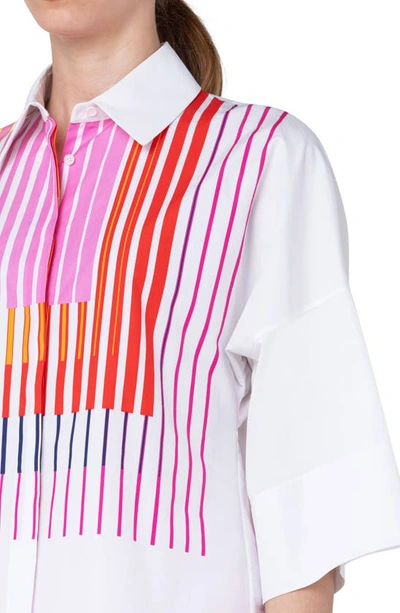 Shop Akris Punto Layered Lines Cotton Poplin Shirt In Cream-multicolor
