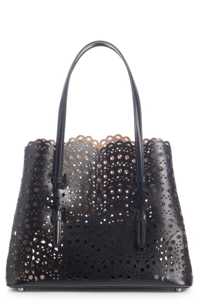 Shop Alaïa Small Mina Perforated Leather Tote In Noir