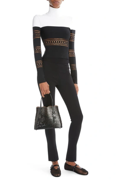 Shop Alaïa Small Mina Perforated Leather Tote In Noir