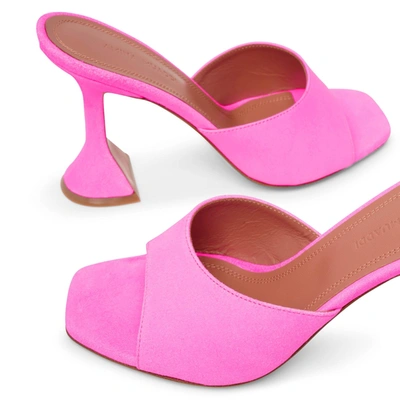 Shop Amina Muaddi Lupita 95 Pink Suede Mule Sandals