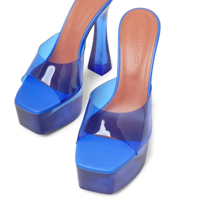 Shop Amina Muaddi Dalida Blue Pvc Mule Sandals
