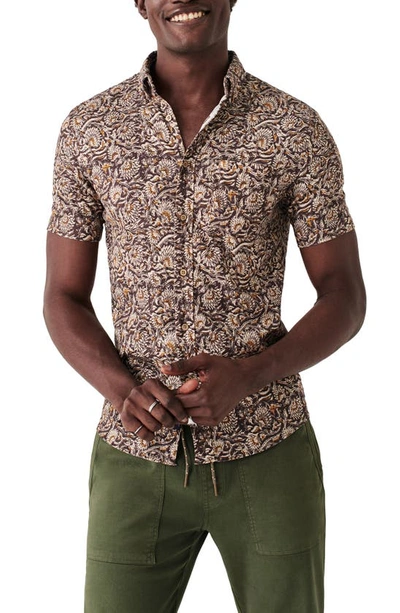 Shop Faherty Breeze Print Stretch Organic Cotton Short Sleeve Button-down Shirt In Desert Floral Batik