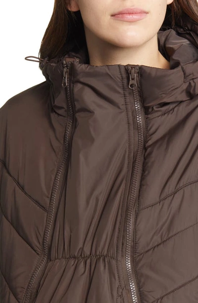 Modern Eternity Faux Fur Trim Convertible Puffer 3-in-1 Maternity Jacket In Dark Chocolate