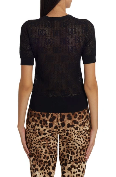 Shop Dolce & Gabbana Logo Pointelle Sweater In Black